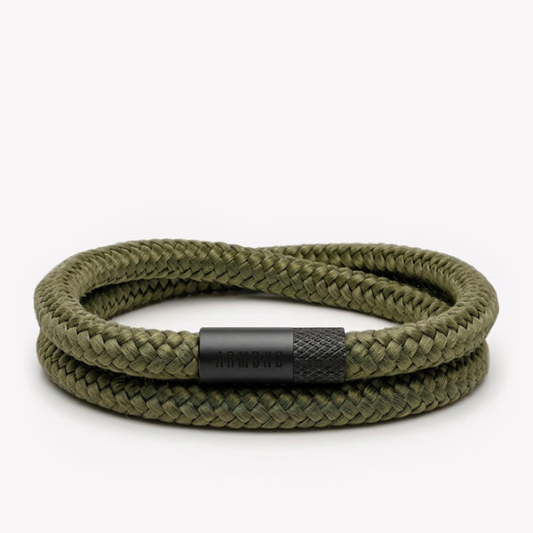 Green double bracelet with black steel clasp