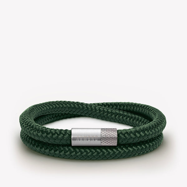 Donkergroene dubbele armband met zilveren stalen sluiting