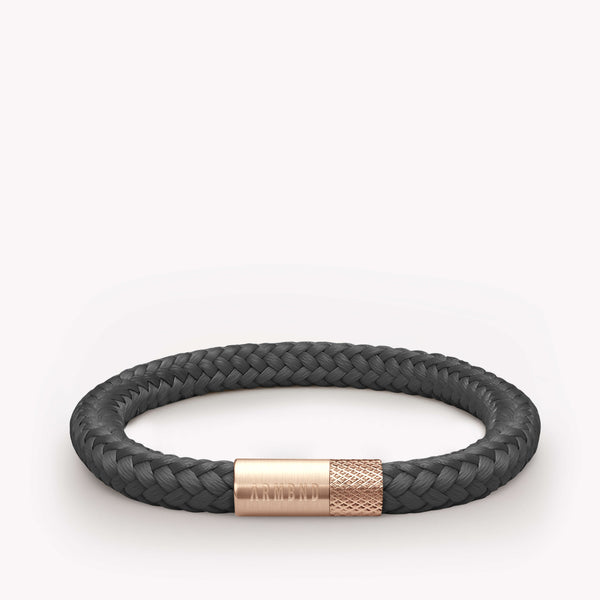 Dark gray thin bracelet with rose gold steel clasp