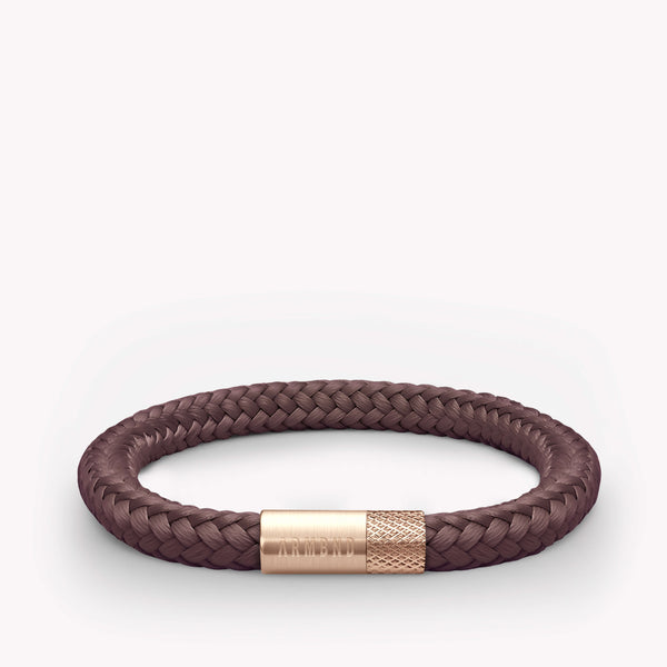 Bruine dunne armband met rosé gouden stalen sluiting