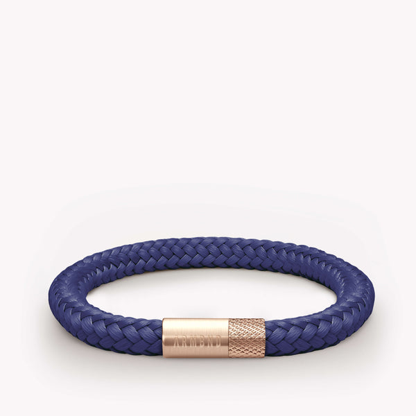 Blauwe dunne armband met rosé gouden stalen sluiting