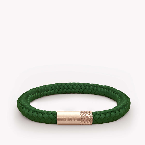 Donkergroene dunne armband met rosé gouden stalen sluiting