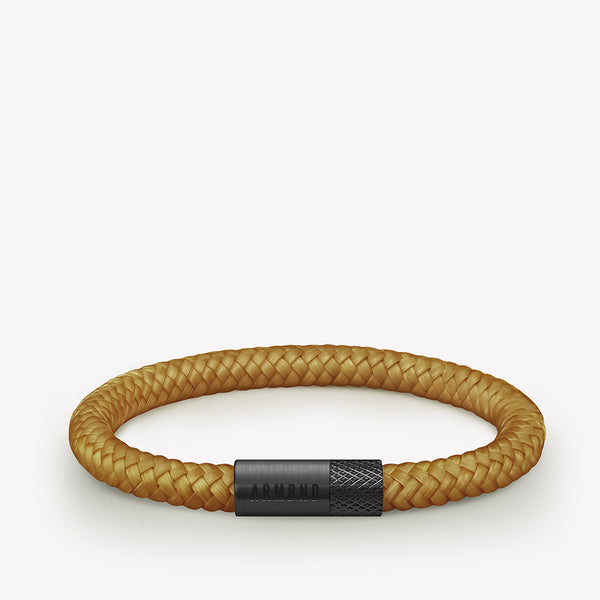 Gele dunne armband met zwarte stalen sluiting