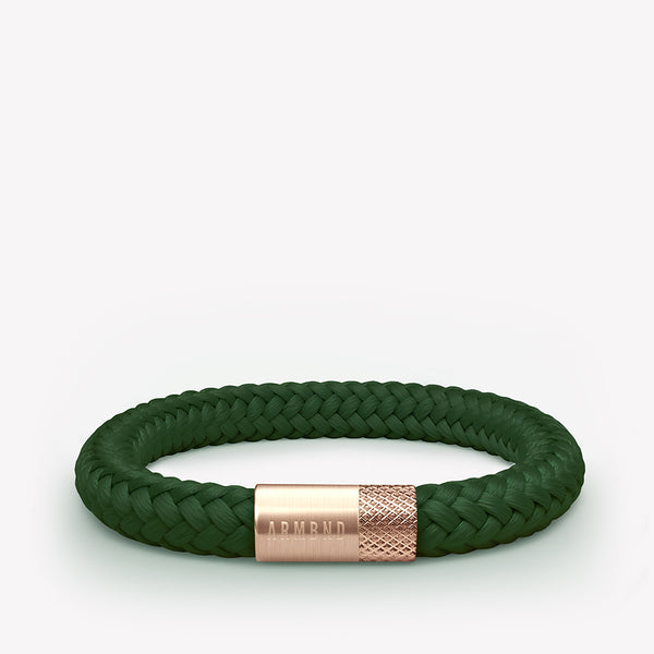 Donkergroene armband met rosé gouden stalen sluiting