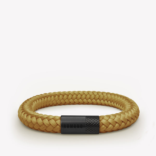 Gele armband met zwarte stalen sluiting