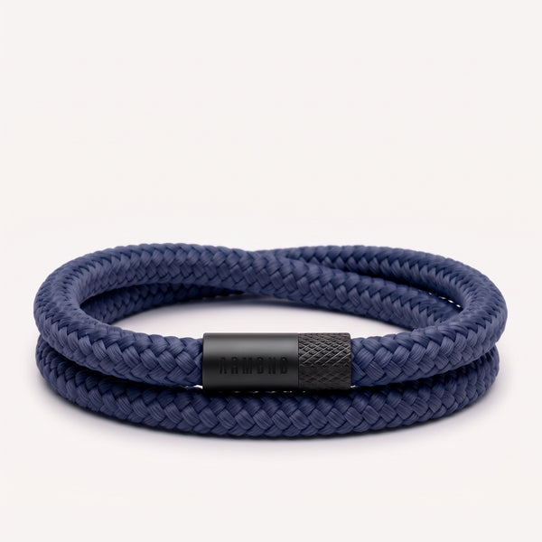 Blue double bracelet with black steel clasp