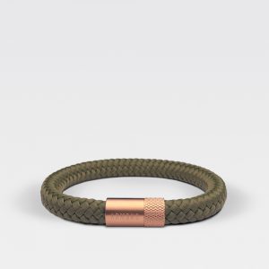 Gevlochten legergroene armband van ARMBND met rosé gouden roestvrij stalen sluiting