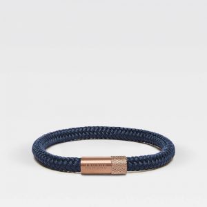 Donkerblauwe dunne armband met rosé gouden sluiting